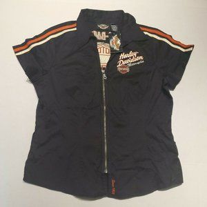 Ladies Harley Davidson Collared Zip-Up Stitched Logo Shirt, Size L